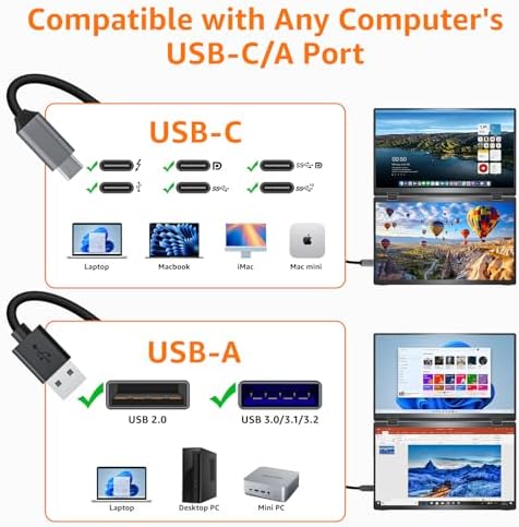 Upperizon Portable Monitor Foldable Dual Screen 15.6 inch FHD 107% sRGB IPS HDMI USB-C Travel Monitor for Laptop Mac PC Windows, DisplayLink Stacked Screen Extender with Kickstand, VESA Compatible - Image 2