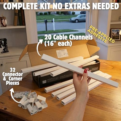 A+ ELECTRIC Cord Cover Full Kit, 26ft/315in Self-Adhesive Cable Raceway, 20 Snap-On Channels, Wire Hider for TV, HDMI & Speaker Cables, Includes Connectors & Corners, Paintable Cable Management, White - Image 2