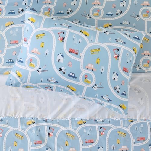 Full Sheets Set for Boys Kids - 4-Piece Car Town Bedding Set, Breathable Blue Town 3D Fitted Sheets with 14" Deep Pocket, Ultra-Soft Lightweight Bedroom Essentials - Image 5