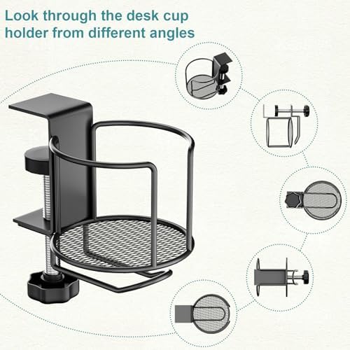 2-in-1 Desk Cup Holder with Headphone Hanger,Anti-Spill Table Water Bottle Holder,Clamp On Table Metal Drinking Holder,Compatible with Universal Cups/Bottles/Mugs/Cans/Tumblers/Thermoses/Glass,1Pack - Image 5