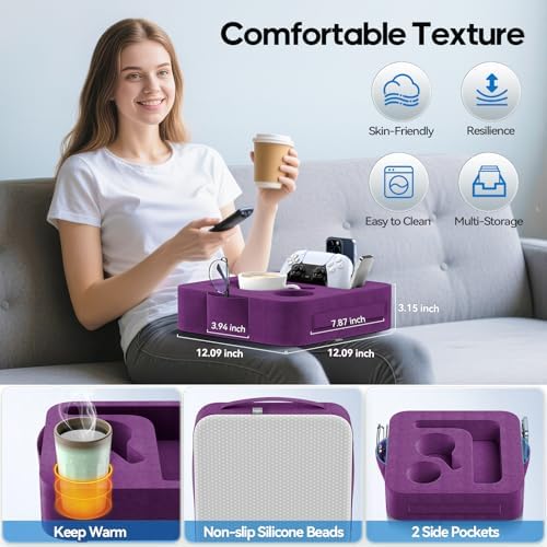 Couch Cup Holder Pillow, Sofa and Bed Caddy for iPad, Kindle, Switch, Game Controller, Remotes, Phones, Small-Sized Cup & Drink Holder for Couch, Bed, Desk, Car, Beach, Bathroom Cup Holder Purple - Image 5
