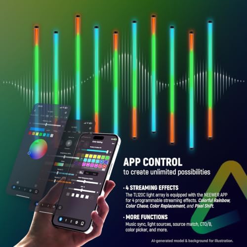 NEEWER TL120C RGB Tube Light, 42W Full Color RGBWW Photography LED Video Light Wand Stick with APP/2.4G/DMX Control, 7 Pixel Effects/18 Scenes, 2500K-10000K CRI97+ TLCI98+, 6000mAh Battery - Image 6