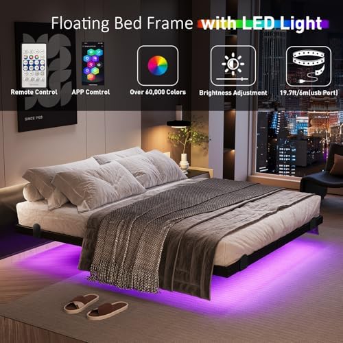 AGXI Floating Bed Frame with LED Lights and Charging Station, 10 Inch Queen Floating Bed Frame, Queen Platform Bed Frame, No Box Spring Needed, Easy to Assemble - Image 3
