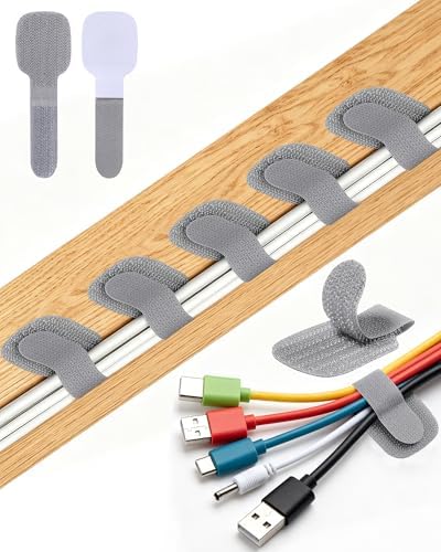 AGPTEK 80Pcs Self-Adhesive Cable Ties, Hook and Loop Cable Straps, Gray by AGPTEK