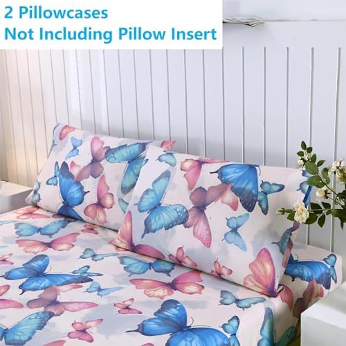 SDIII Colorful Butterfly Queen Fitted Sheet with 2 Pillowcases, Deep Pocket Soft Microfiber Butterfly Bed Sheet Queen for Kids and Teens - Image 5
