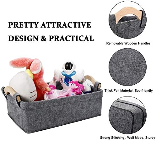 Collapsible Storage Basket Medium Rectangle Felt Fabric Baskets Storage Bins Organizer for Underwear Socks Bra Towel Toiletry Baby Products Storage Basket Light Gray - Image 6