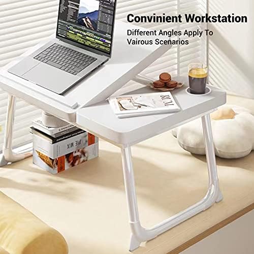 CloudTrip Laptop Desk for Bed or Couch, Lap Desk, Woking in Bed Desk, Home Office Desks, Breakfast Tray, Desk with Cup Holder, Watching Movies in Bed, Laptop Stand for Bed, Fordable Legs Desk (White) - Image 3
