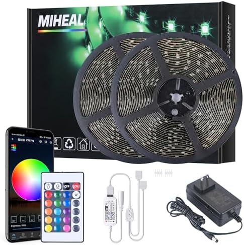 MIHEAL 5050 WiFi RGB LED Strip 65.6Ft IP65 Waterproof Black PCB Kit by Miheal