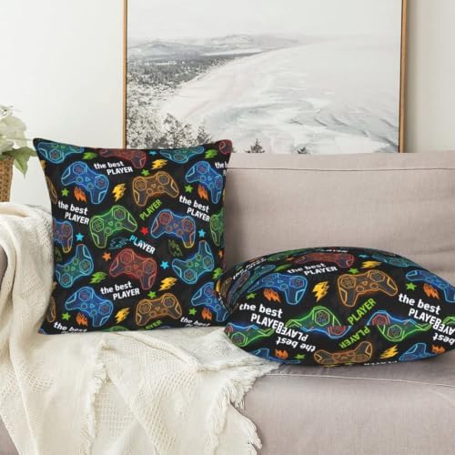 Perinsto Gamer Gaming Throw Pillow Covers Set of 2 Colorful Game Gamepads Decorative Pillowcases Soft Cushion Covers for Sofa Couch Bed Home Decor, 22"X22" - Image 5