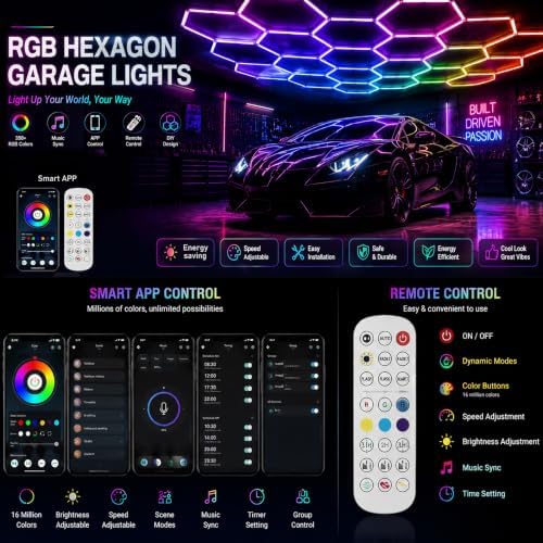 31Pack RGB Hexagon Lights,Music Sync 7Hex LED Hexagon Lights,RGB 358 Kinds of Changes Dimmable Speed-Adjustable DIY Color-Changing Lights Smart App & Remote Control,for Studio Gym Basement Decor - Image 4