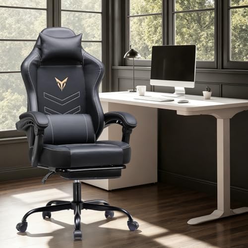 GTPLAYER Gaming Chair, Office Chair High Back Computer Chair with Foot Rest for Adults, Leather Desk Chair Executive Ergonomic Height Adjustable with Headrest and Lumbar Support, 300lbs Black - Image 2