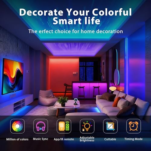 DAYBETTER LED Strip Lights 150 ft, Smart LED Lights for Bedroom, Bluetooth Led Light Strips with Remote, App Control, DIY Colors, RGB Color Changing LED Strip Lighting Music Sync, Party, Room Decor - Image 3