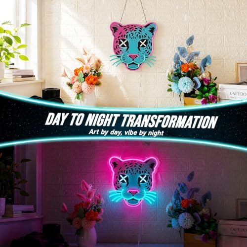 Leopard Neon Sign, Pink & Ice Blue LED Light for Wall Decor - Image 3