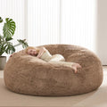 Fluffy Bean Bag for Stuffed Animals Storage, Faux Fur Washable Bean Bag Chair Cover(No Filler) for Textile Plush Toys, Beanbag Chair Cover for Adults Kids Teens, 5FT, Khaki by ODreamyDogs