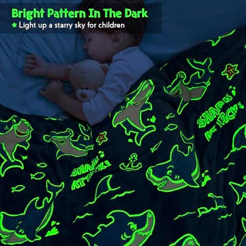 Jekeno Shark Toys Gifts for Boys Girls Glow in the Dark Blanket 50"x 60" - Image 3
