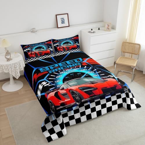 Feelyou Sports Car Comforter Red Race Car Comforter Set Toddler for Kids Boys Girls Extreme Sports Theme Bedding Set Cool Speed Luxury Car Decor Quilt Set with 1 Pillowcase 2Pcs - Image 3