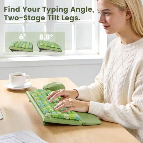 Wireless Keyboard and Mouse Combo, Magnetic Wrist Rest, Round Keycap, Green - Image 5