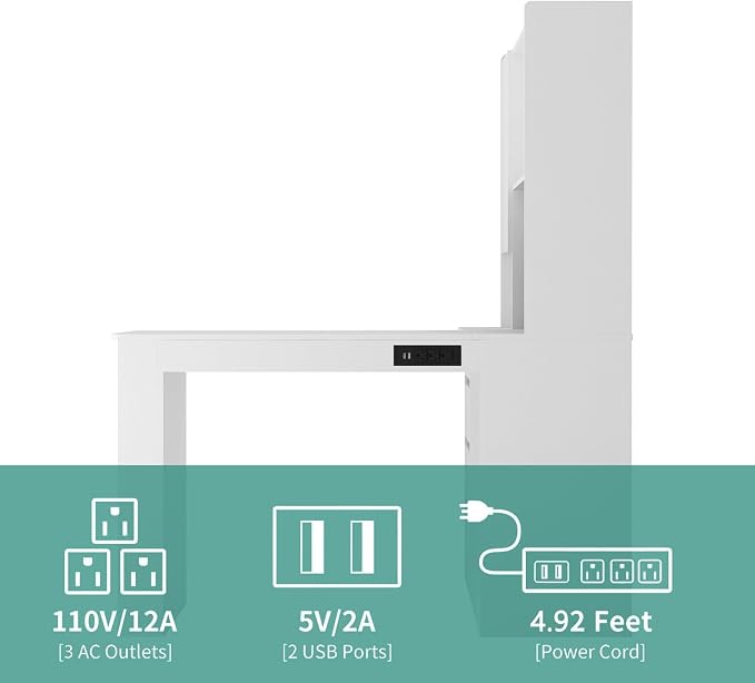 KEIKI L Shaped Home Office Desks with LED Light, Pegboard, Hutch, Drawers, Bookshelf & Storage Shelves, Modern Wooden Gaming Computer Corner Table for Work, Study, Writing - Image 5