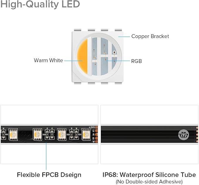 BTF-LIGHTING RGBW LED Strip IP68 Waterproof Warm White DC24V 16.4FT 300LED - Image 3