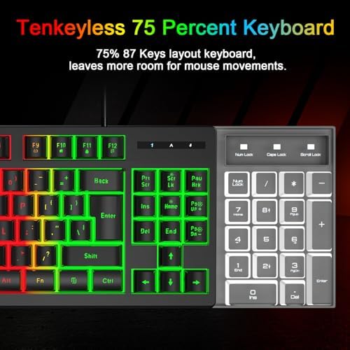 RGB 87 Keys Gaming Keyboard and Backlit Mouse Combo,BlueFinger USB Wired Rainbow Keyboard,Gaming Keyboard Set for Laptop PC Computer Game and Work - Image 6