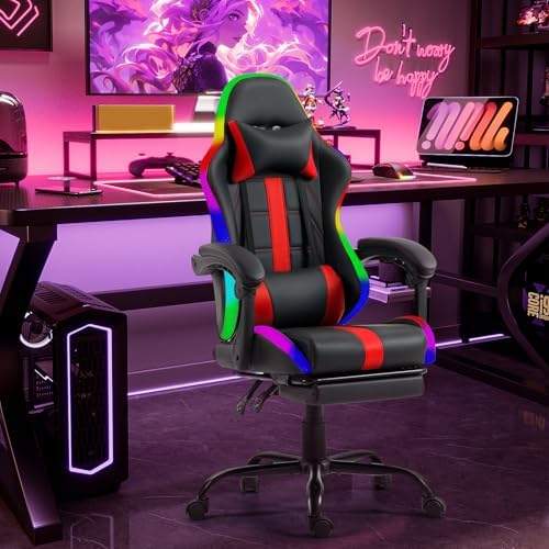 ECOTOUGE Gaming Chair, Massage Computer Chair with Footrest, RGB Red | Premium PU Leather; Ergonomic Massage Lumbar; 90-135° Recline; Height Adjustable; Retractable Footrest; 330Lbs Steel Frame - Image 2