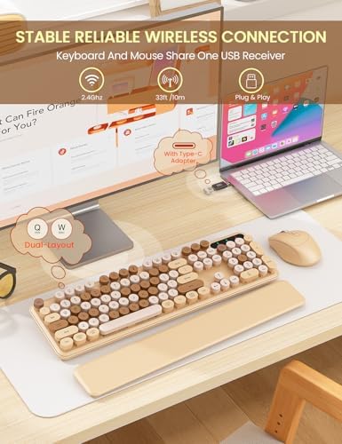 Wireless Keyboard and Mouse Combo, Cute Typewriter, Magnetic Wrist Rest - Image 4