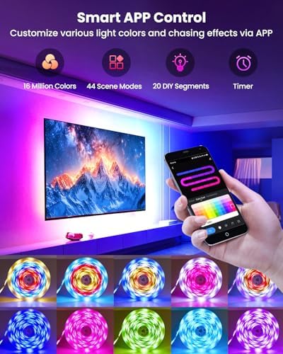 9.84ft RGB+IC LED Lights for 32-43 Inch TV, Backlight Strip Behind TV with Music Sync, Bluetooth APP and Voice Control, 44 Scene Modes, for Ambient Mood Lighting, Monitor Game, Bedroom, Living Room - Image 4