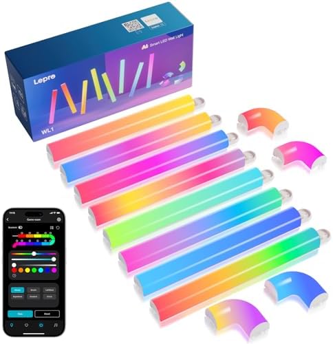 Lepro WL1 AI Smart RGB Wall Lights with LightBeats Music Sync, Personalized AI Lighting Designer, Voice Control Via App, Wi-Fi & Bluetooth LED Light Bars, 8 Pcs with 4 Corners by Lepro