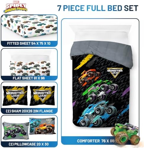 Monster Jam Trucks Full Size Comforter Set 7 Piece Kids Bedding, Black - Image 3