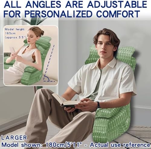 YDCEULARDOH Reading Pillow for Bed Adult – Large Bed Pillow with Arms, Supportive Back Pillow for Sitting Up in Bed for Reading, Watching TV, or Gaming - Image 3