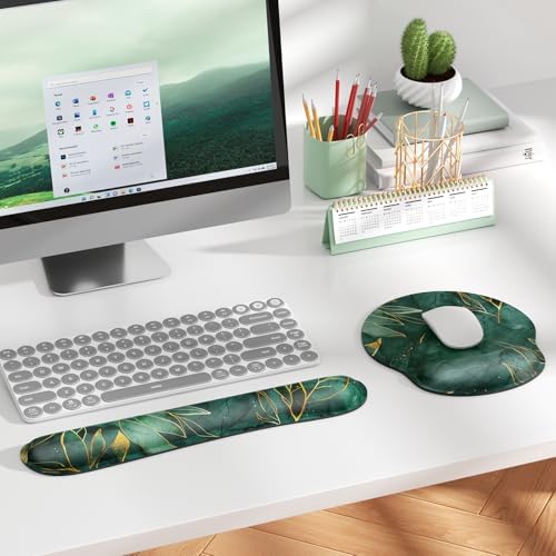 KTRIO Keyboard Wrist Rest & Mouse Pad with Wrist Rest, Green Leaves | Memory Foam Wrist Support, Ergonomic Design, Non-Slip Base, Office and Home Use - Image 6