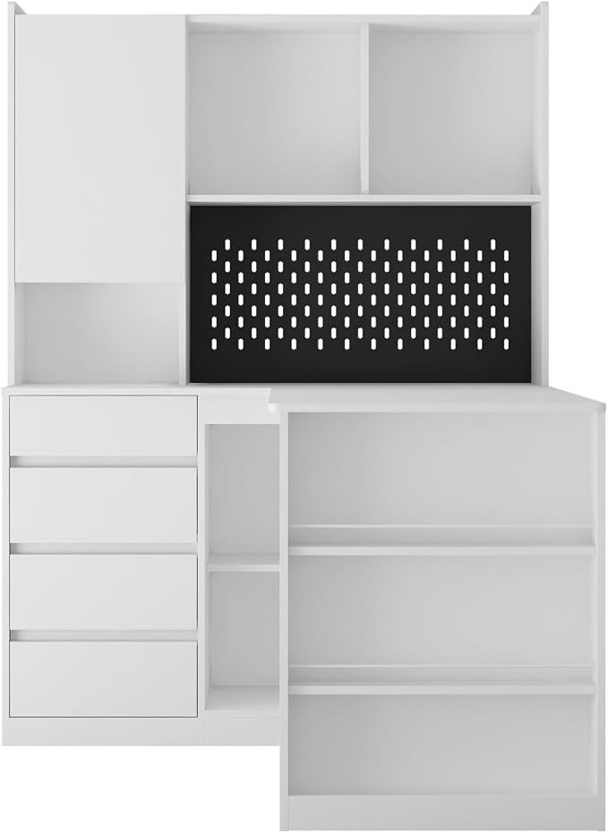 KEIKI L Shaped Home Office Desks with LED Light, Pegboard, Hutch, Drawers, Bookshelf & Storage Shelves, Modern Wooden Gaming Computer Corner Table for Work, Study, Writing - Image 6