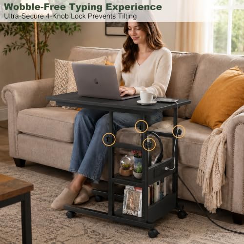 Rolling C Shaped End Table with Charging Station for Couch, Height Adjust - Image 6