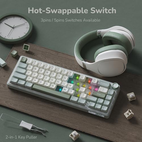 RK ROYAL KLUDGE R65 Wired Mechanical Keyboard, 60% Percent Creamy Gaming Keyboard Gasket Mount RGB Backlit with Programmable Knob, MDA Profile PBT Keycaps, QMK/VIA, Hot Swappable Linear Switch, Cyan - Image 5