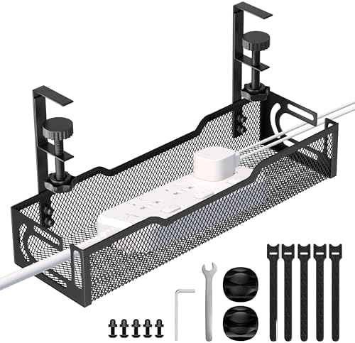 Under Desk Cable Management Tray, No Drill Mesh Cable Tray Cord Organizer by Unknown