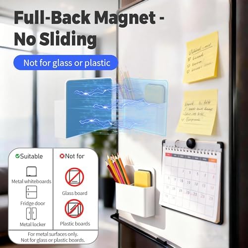 2 Pack Magnetic Pen Holder for Refrigerator & Whiteboard, Full-Back Magnet Dry Erase Marker Holder with Adjustable Divider, Magnetic Marker Holder for White Board Office Desk Locker Accessories, White - Image 3