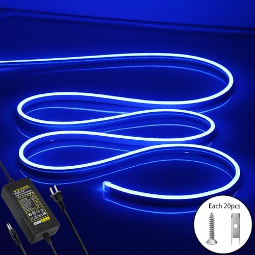 LED Neon Lights Flexible Blue 16.4FT/5M 12V DC Waterproof Flexible LED NEON Light for Indoors Outdoors Decorm [Power Adapter Included] - Image 6