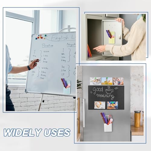 PATIKIL 3pcs Magnetic Pen Marker Holders, 50x27mm Dry Erase Marker Pencil Holder Cup Organizer for Classroom Home Office Refrigerator Whiteboard Locker, Blue, 4x2x1 - Image 6