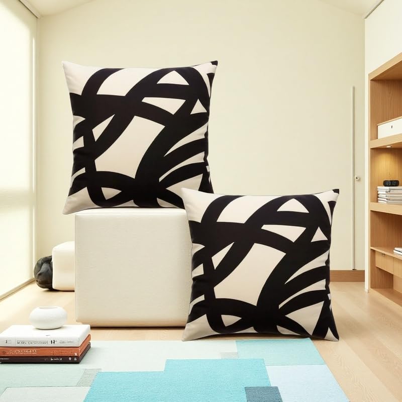 2pcs Decorative Abstract Art Boho Line Outdoor Pillow Case Square Cushion Covers for Farmhouse Sofa Bed Couch Living Room Linen Pillowcase 18x18 Pillows Modern Decorative Square Pillowcases - Image 5
