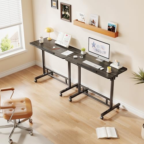Laptop Table Mobile Adjustable Height Portable Desk Notebook Swivel PC Computer Rolling Desk with Wheels, Laptop Stand for Couch Bedside Hospital Bed Table (Black Table) - Image 7
