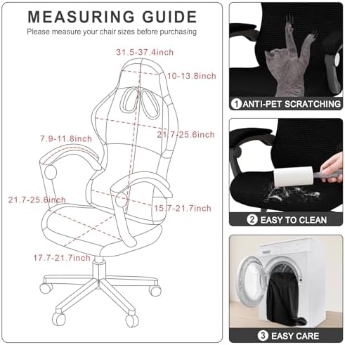 Gaming Chair Cover Game Chair Seat Cover for Reclining Racing Chair, Black | Waterproof, Cat Scratch Proof, Stretch with Amrest, Breathable, Anti-Scratch, Pet-Resistant,For Tall High Back Chairs - Image 6
