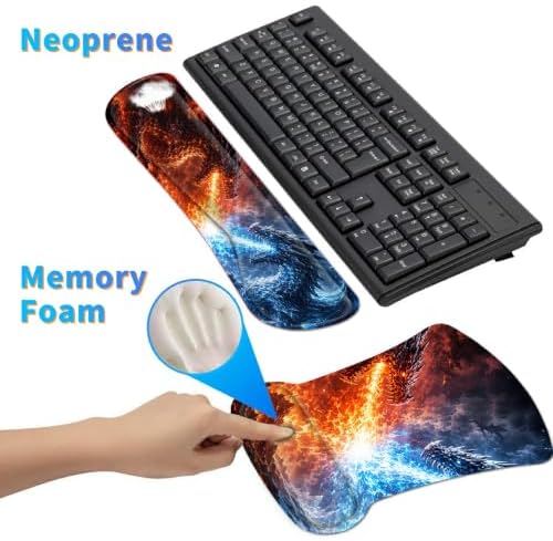 3-in-1 Ergonomic Memory Foam Keyboard Wrist Rest Pad Set, Fire Ice Dragon - Image 4