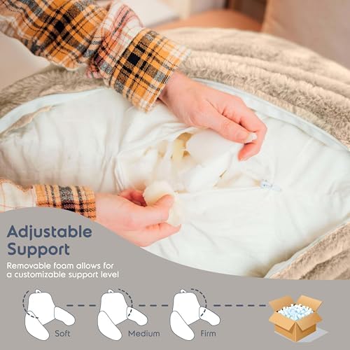 Nestl Fur Reading Pillow, Stylish Back Pillow for Bed Sitting Up, Faux Fur Bed Chair Pillow with Arms, Reading Pillows for Sitting in Bed Adult & Kids, Sit Up Back Support Pillow for Bed Rest - Linen - Image 6