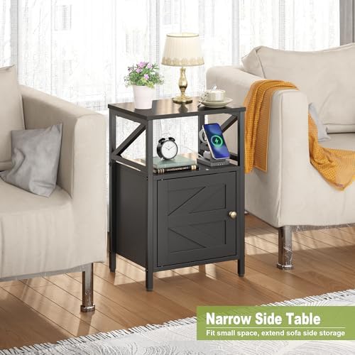 Side Table With Charging Station - Bedside Tables for Small Spaces Black - Image 2