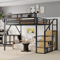 KEIKI Queen Size Metal Loft Bed Frame with Convertible Staircase, Built-in Storage Shelves and Wardrobe, Loft Bed with Solid Slats, Guardrail, No Box Spring Required, Easy Assembly, for Bedroom, Black by KEIKI