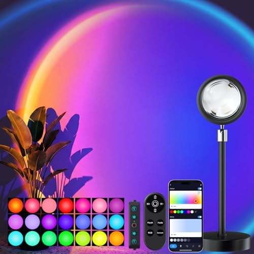 Sunset Lamp Projector Led Lights with Remote ,APP Push Button Control Night Light RGB Lights Sun Sunlight Sunrise Lamp 360° Rotation Mood Lighting Home/Room Decor Gifts for Women,Desktop Multicolor by Bavcieu