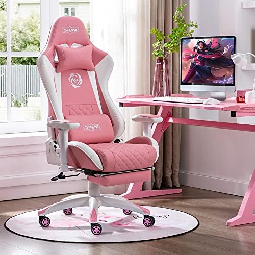 S*MAX Gaming Chair with Footrest Thicken Seat Ergonomic Gaming Chair with 3D Armrest PU Leather Gamer Chairs for Adults Headrest Lumbar Support Gaming Chairs for Adults Pink Large - Image 2