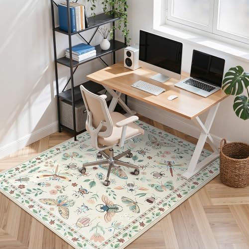 Anidaroel 48"x60" Office Chair Mat for Hardwood Floor/Tile Floor, Anti-Slip Floor Mat for Office Chairs, Low Pile Desk Rug for Offices, Beige Insect Print Office Chair Rug by Anidaroel