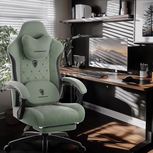 Dowinx Gaming Chair with Heated Massage Lumbar Support,Big and Tall Fabric Gaming Chairs for Adults with Footrest, Ergonomic Computer Game Chair with Poket Spring Cushions, 350lbs, Green - Image 2