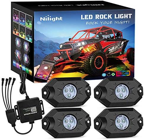 Nilight RGB LED Rock Lights Kit, 4 pods Underglow Multicolor Neon Light Pod with Bluetooth App Control Flashing Music Mode Wheel Well Light for Truck ATV UTV RZR SUV by Nilight